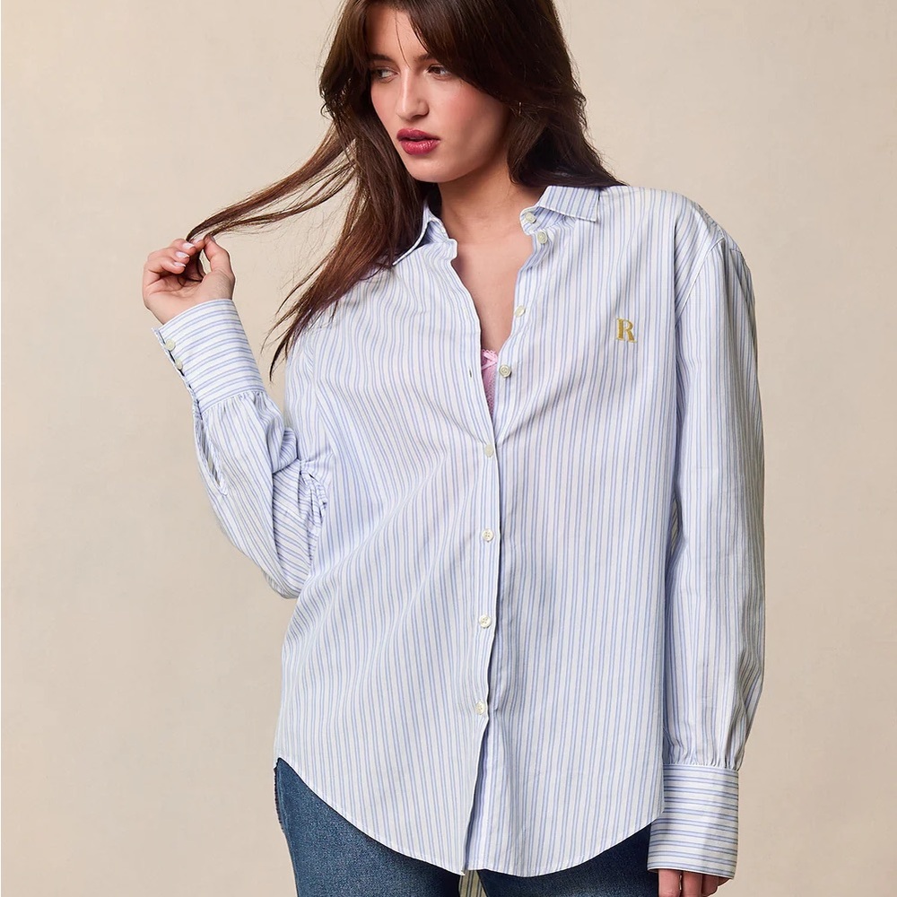 Rouje Esteve shirt Light Blue Striped Button Down Shirt 36 - Picture 3 of 13